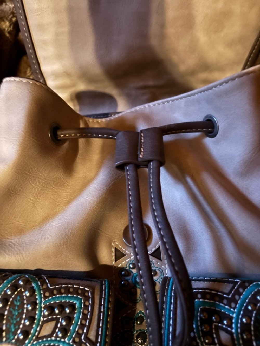 Montana West Teal & Brown Embroidered Floral Backpack - Picture 8 of 8